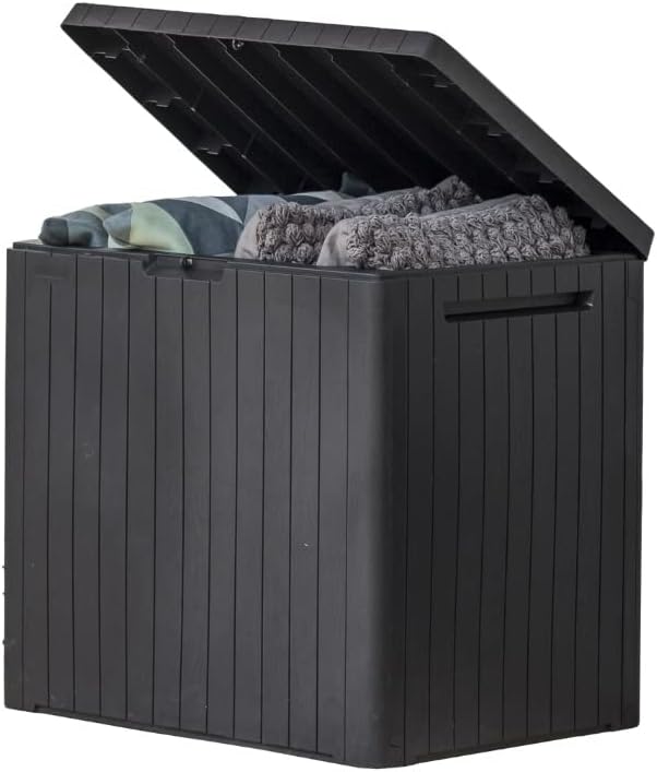 Keter City 30 Gallon Resin Deck Box for Patio Furniture, Pool Accessories, and Storage for Outdoor Toys, Dark Grey - UK GEMS