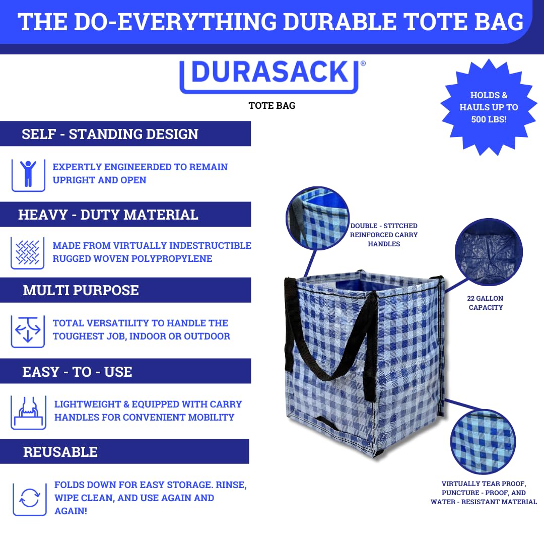 DURASACK Heavy Duty Storage Tote Bag 22-Gallon Rugged Woven Polypropylene Moving Bag - UK GEMS