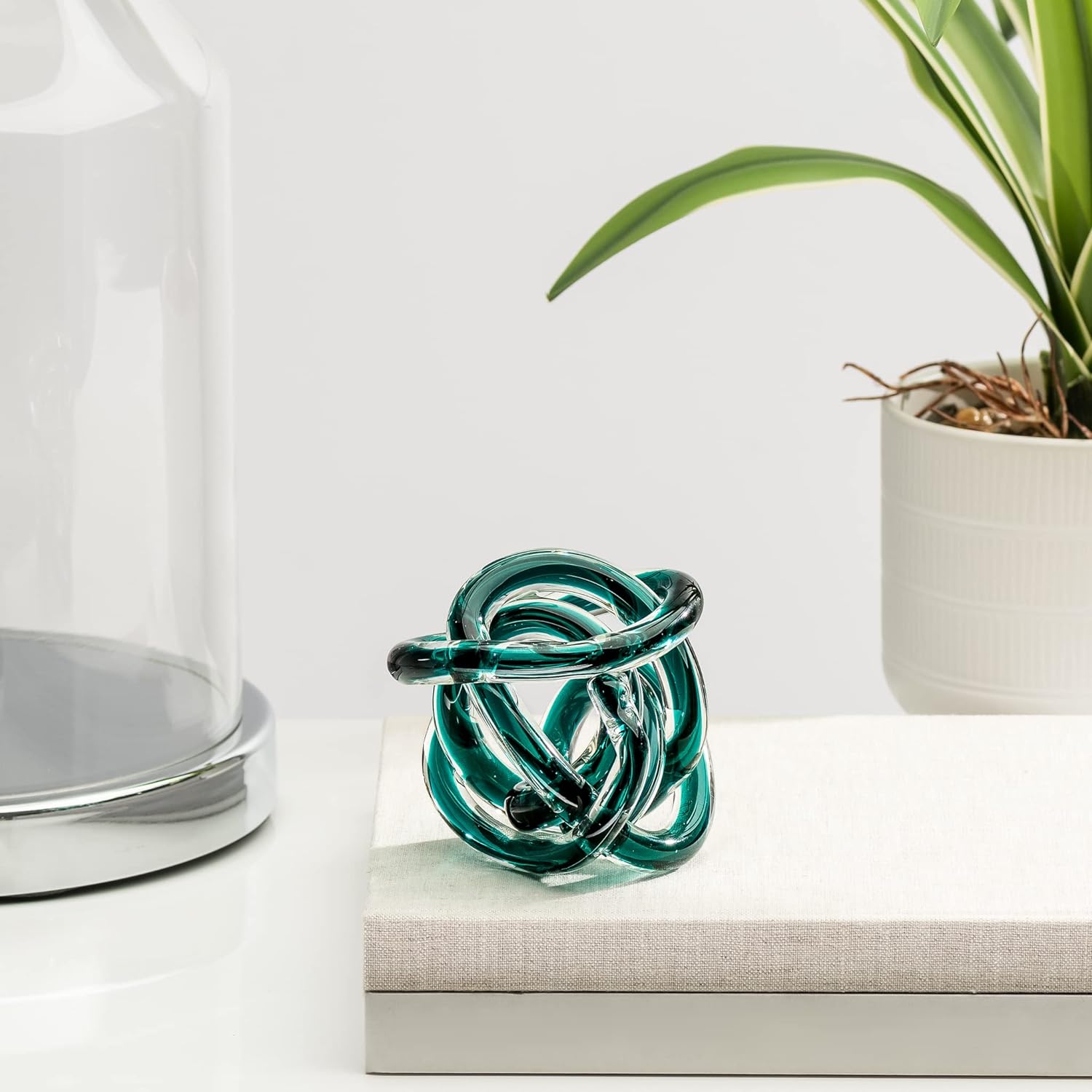 Torre & Tagus Orbit Glass Ball - Abstract Teal Glass Knot for Home Decor on Decorative Books, Modern Room & Office Art - UK GEMS