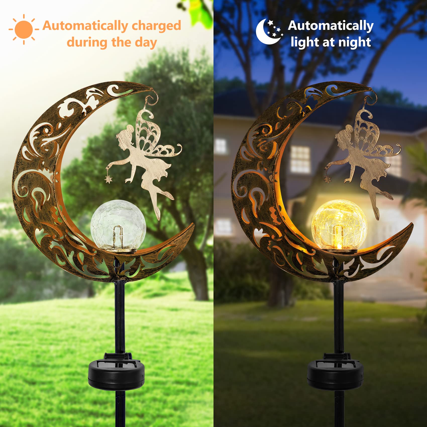 Ouddy Decor Fairy Garden Decor with Solar Watering Can, with Hanging Lanterns Waterfall Lights Silhouette Waterproof - UK GEMS