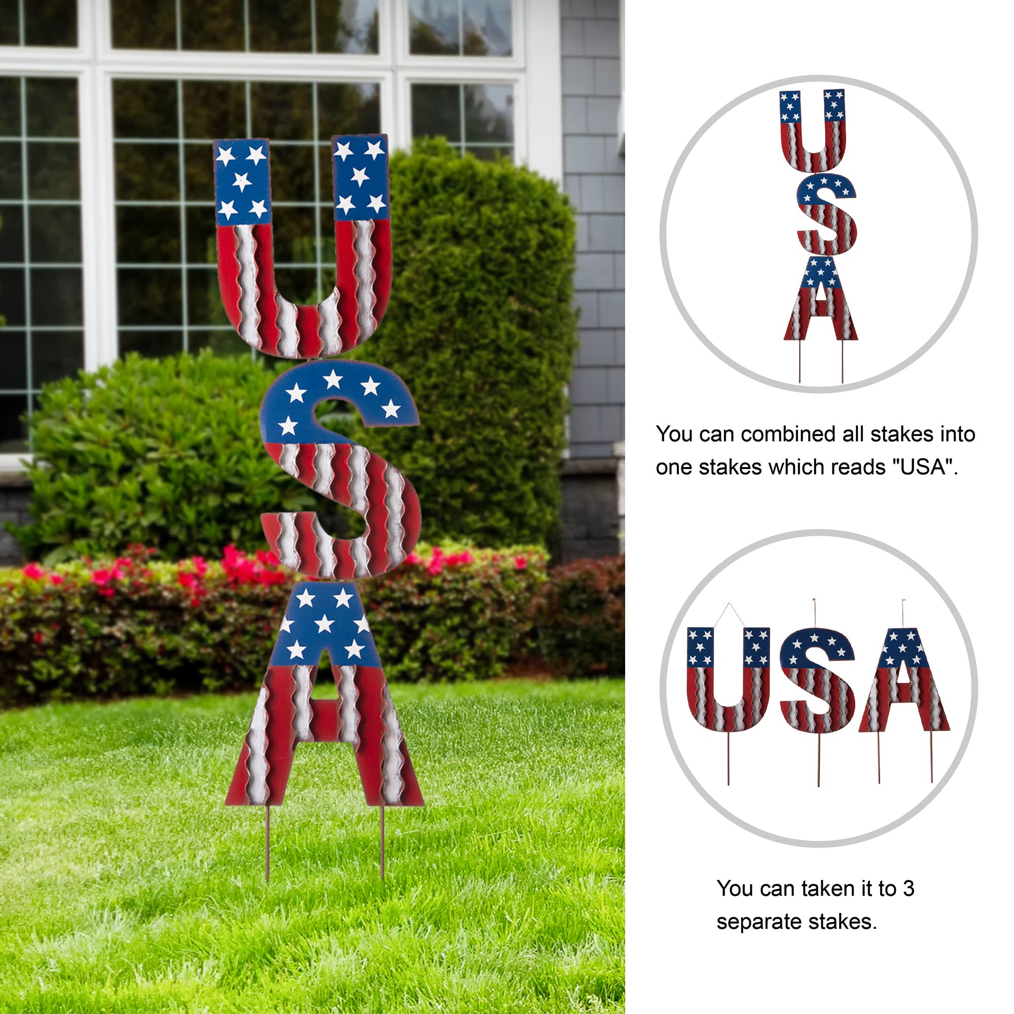 Glitzhome Metal Patriotic Yard Signs with Stakes Flag Letters - UK GEMS