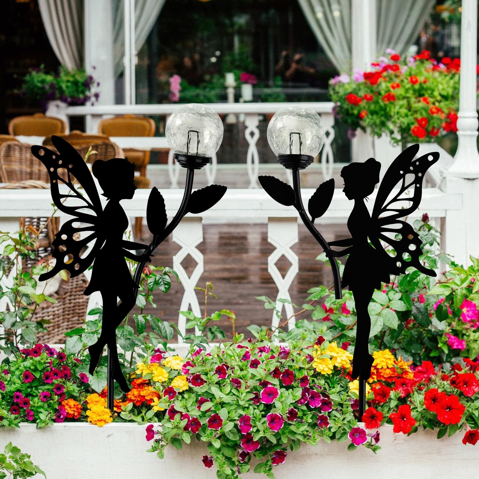 Ouddy Decor 2 Pack Solar Fairy Garden Decor, With Waterproof for Lawn Patio Yard Pathway Gardening Gifts - UK GEMS