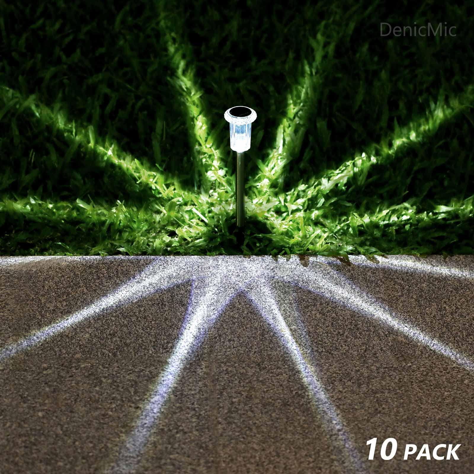 DenicMic Solar Lights Outdoor 10 Pack Solar Pathway Lights Outdoor Waterproof Solar Garden Lights LED - UK GEMS