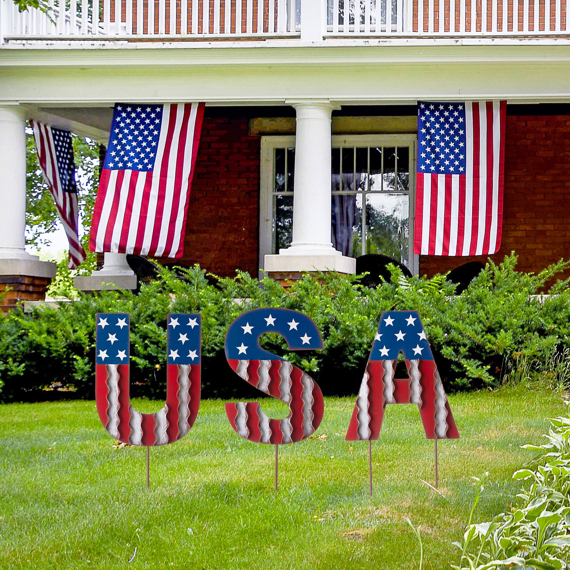 Glitzhome Metal Patriotic Yard Signs with Stakes Flag Letters - UK GEMS